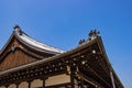 Details Of Traditional Wooden Japanese Temple Roof In area Buddhist temple and Park is identity In Kyoto. Royalty Free Stock Photo