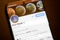 Details with the Twitter account of Elon Musk on a mobile device screen