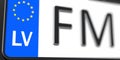 Details of a vehicle registration plate of Latvia, part of the set. 3D rendering Royalty Free Stock Photo