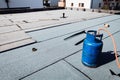 Details of waterproofing at house construction. Bituminous membrane waterproofing system Royalty Free Stock Photo