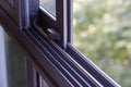 Details of windows temperature glass with matte black aluminum frame