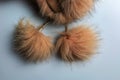 Details of a women\'s winter hat made of natural silver fox fur. Good background