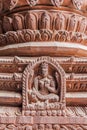 Detail of wood carving of deity on Hindu temple in Kathmandu, Nepal Royalty Free Stock Photo