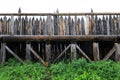 Details of wooden palisade of viking village