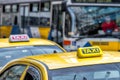 Details of yellow taxi cars on the street. Royalty Free Stock Photo