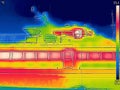 Detecting Heat Loss Outside anchored luxury private motor yacht with Infrared Thermal Camera Royalty Free Stock Photo
