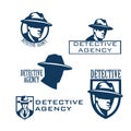 Detective agency emblem with man head in hat.