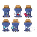 Detective blue push pin cute cartoon character holding magnifying glass