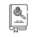 Detective book black line icon. A sub-genre of crime and mystery fiction. An investigator investigates a crime, often murder.