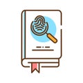 Detective book color line icon. A sub-genre of crime and mystery fiction. An investigator investigates a crime, often murder.