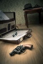 Detective briefcase on the floor Royalty Free Stock Photo