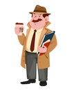 Detective cartoon character having a coffee break