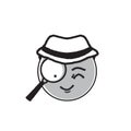 Detective Cartoon Face Wear Hat Suspecting Happy Smile People Emotion Icon