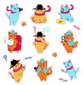 Detective Cats Stickers Set in Hat and Scarf.