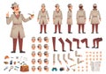 Detective character animation. Investigator cartoon characters creation, mystery explorer private investigation, avatar