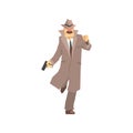 Detective character running with gun. Private investigator, inspector or police officer vector Illustration Royalty Free Stock Photo