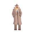 Detective character standing, private investigator, inspector or police officer vector Illustration