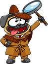 Funny Detective Pug Dog Cartoon Character Holding Up A Large Magnifying Glass Royalty Free Stock Photo