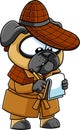 Detective Pug Dog Cartoon Character Making Notes Royalty Free Stock Photo