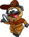 Detective Pug Dog Cartoon Character Looking For Items With A Magnifying Glass Royalty Free Stock Photo