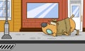 Detective Dog Cartoon Character Following A Clues In Street