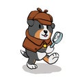 Detective dog looking through magnifying glass Royalty Free Stock Photo