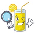 Detective glass fresh lemon juice on mascot Royalty Free Stock Photo