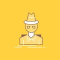 Detective, hacker, incognito, spy, thief Flat Line Filled Icon. Beautiful Logo button over yellow background for UI and UX,