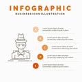 Detective, hacker, incognito, spy, thief Infographics Template for Website and Presentation. Line Gray icon with Orange