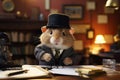 Detective hamster in classic detective office setting. Hamster wearing detective hat Royalty Free Stock Photo