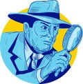 Detective Holding Magnifying Glass Circle Drawing Royalty Free Stock Photo