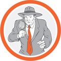 Detective Holding Magnifying Glass Circle Retro Royalty Free Stock Photo