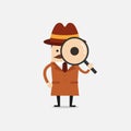 Detective holding a magnifying glass. Police detective and inspector cartoon. Royalty Free Stock Photo