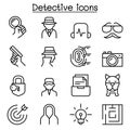 Detective icon set in thin line style