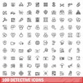 100 detective icons set, outline style Royalty Free Stock Photo