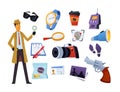 Detective investigation - modern flat design style object set