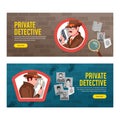 Detective logo hand drawn banner set Royalty Free Stock Photo
