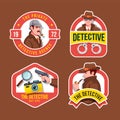 Detective logo hand drawn emblems set Royalty Free Stock Photo