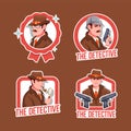 Detective logo hand drawn stickers set Royalty Free Stock Photo