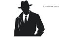 detective logo, silhouette of man wear hat and coat