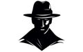 detective logo, silhouette of man wear hat and coat