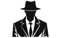 detective logo, silhouette of man wear hat and coat