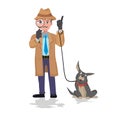 Detective looking through magnifying glass and dog Royalty Free Stock Photo