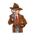 detective looking through magnifying glass