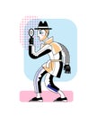 Detective with magnifier flat vector character