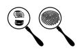 Detective magnifier icons with fingerprint inside. Royalty Free Stock Photo