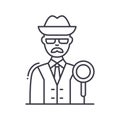 Detective man icon, linear isolated illustration, thin line vector, web design sign, outline concept symbol with Royalty Free Stock Photo