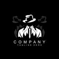 Detective Man Logo Design, Mafia Detective Fashion Tuxedo And Hat Illustration Vector, BlackMan Businesman Icon Royalty Free Stock Photo