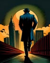 Detective - Man walking alone through the city at night Royalty Free Stock Photo