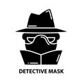 detective mask icon, black vector sign with editable strokes, concept illustration Royalty Free Stock Photo